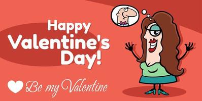 Valentines Day design with cartoon woman in love vector