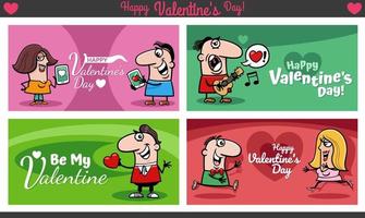 Valentines Day designs set with characters in love vector