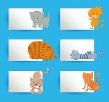 cards design set with cartoon cats and kittens vector