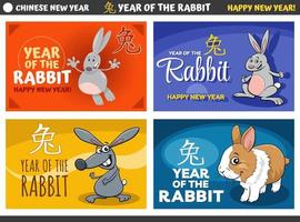 Chinese New Year designs set with happy rabbits vector