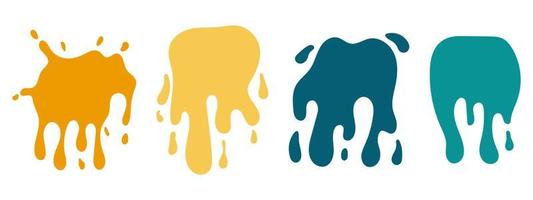 Vector paint splashes set. Colorful melt drips collection. Abstract cartoon liquids and drops.