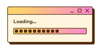 Vector retro loading window. Nostalgic UI. Y2k vaporwave computer interface. Gradient progress bar.