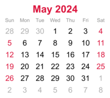 en gång i månaden kalender av Maj 2024 på transparent bakgrund png