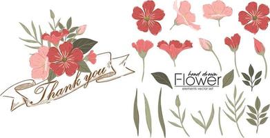 set of hand drawn spring flower vector