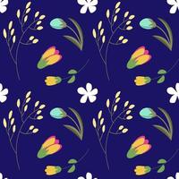 Seamless flowers pattern. Spring flowers background. Vector illustration