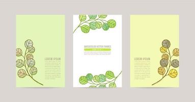 Set of cards with leaves illustration, for greeting card, eco banners vector