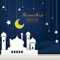 tarjeta de felicitación ramadan kareem con estilo papercut vector