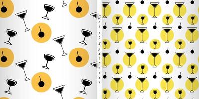 Set of 2 abstract seamless patterns from glasses and spot in trendy hues. Backdrop texture. Isolate vector