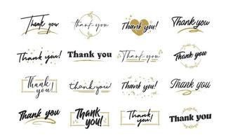 Set of custom THANK YOU hand lettering designs. vector