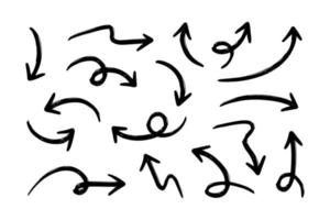 conjunto de flechas dibujadas a mano. garabato ilustración vectorial. vector