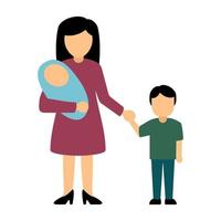 Mother and son with a pacifier. Vector illustration in flat style