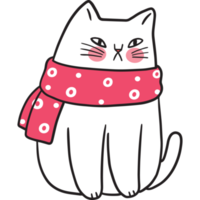 Cartoon cute white cat and pink scarf clipart. png