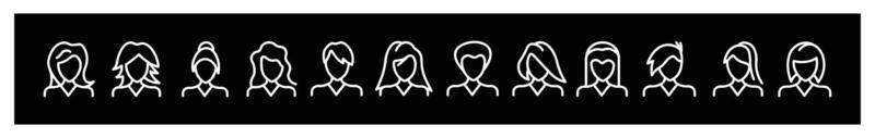 People avatar icon set women hair style,Vector flat  icon as female illustration design,icons for design on black background