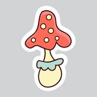 70s styles vector doodle sticker. Poisonous fly agaric.