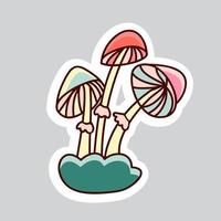 70s styles vector doodle sticker. Poisonous fly agaric.