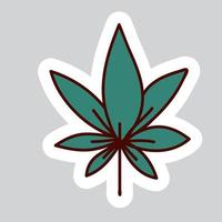 70s styles vector doodle sticker.  Marijuana leaf.