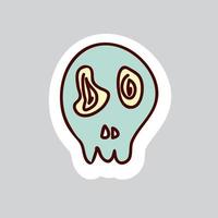 70s styles vector doodle sticker. Psychedelic skull