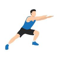 Man warming up legs before jogging hands in the front. Flat vector illustration isolated on white background