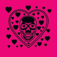 cráneo de san valentín con corazón, camisetas de diseño vintage grunge vector