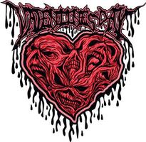 cráneo de san valentín con corazón, camisetas de diseño vintage grunge vector