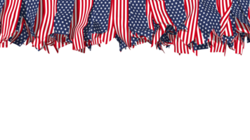 usa, vereinigte staaten von amerika flagge verschiedene formen von stoffstreifen, die von oben hängen, unabhängigkeitstag, 3d-rendering png