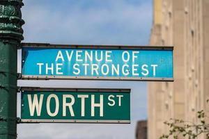 avenue of the strongest sign in new york city usa photo