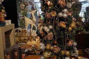 christmas tree decorations at street market photo