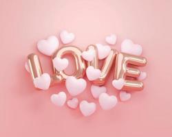 3d rendering. Letter L O V E pink heart  on pink color background. for valentine day design photo