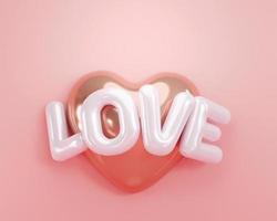 3d rendering. Letter L O V E rose gold heart  on pink color background. for valentine day design photo