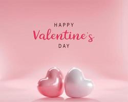 3d rendering. Pink and white heart balloon on pink color background. Design for valentine day design photo