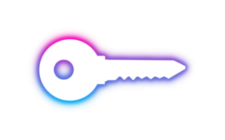 Neon key glowing in blue and pink light png