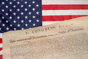 Declaration of independence 4th july 1776 on usa flag photo