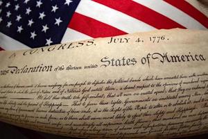 Declaration of independence 4th july 1776 on usa flag photo