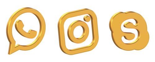 WhatsApp, Instagram and Skype Icon Isolated with Transparent Background, Gold Texture, 3D Rendering png