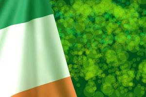 Ireland flag waving country green color bokeh background wallpaper copy space symbol decoration ornament saint patrick day shamrock irish person 17 seventeen march independence celebration.3d render photo
