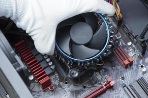 top view, mechanic putting on fan, computer photo