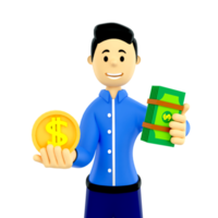 personaje 3d con dinero png