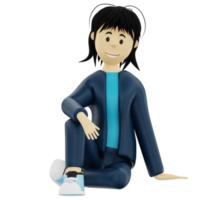 3d render sitting pose character png