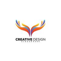 whale tail creative design with hand graphic logo colorful vector