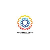 gear tech with flower design line logo colorful vector
