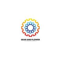 gear tech with flower design line logo colorful vector