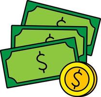 efectivo dinero moneda negocio financiero éxito comercio banco ilustración contorno coloreado vector