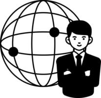 Outsourcing business worker working resource team company cute Semi-Solid Black and White vector