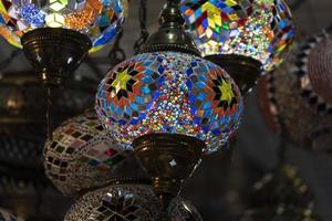 Arabic glass colorful lamp lantern photo