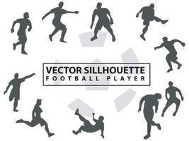 vector de ilustración plana conjunto personas silueta jugador de fútbol con estilo diferente, jugador de fútbol, deporte, patada, correr, saltar aislado sobre fondo blanco