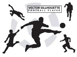vector de ilustración plana conjunto personas silueta jugador de fútbol con estilo diferente, jugador de fútbol, deporte, patada, correr, saltar aislado sobre fondo blanco