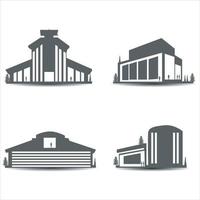 conjunto de silueta de ciudad en estilo plano. paisaje urbano moderno. ilustración vectorial ciudad rascacielos edificio oficina horizonte sobre fondo blanco vector