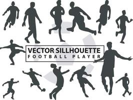 vector de ilustración plana conjunto personas silueta jugador de fútbol con estilo diferente, jugador de fútbol, deporte, patada, correr, saltar aislado sobre fondo blanco