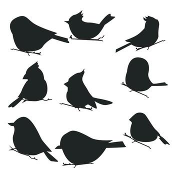 vector set of bird sillhouette in flat style various styles and shapes are perched on a branch, bird vector flat isolated on white background