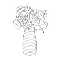 Flowers in a vase. Hand-drawn vector coloring in sketch style.